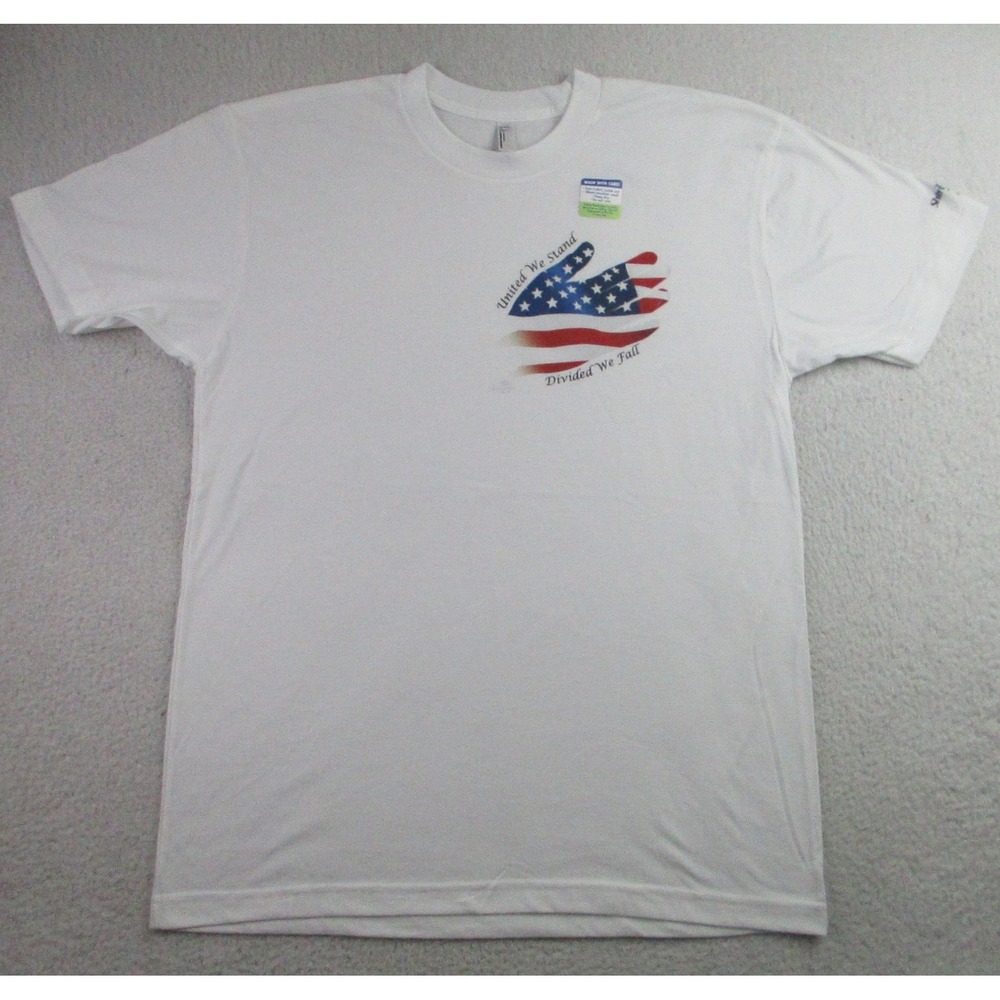 United We Stand Divided We Fall Shirt Mens Large American Flag‎ Patriotic USA